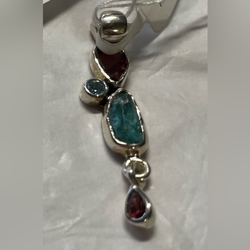 Blue Topaz, Garnet, And Apatite Pendant